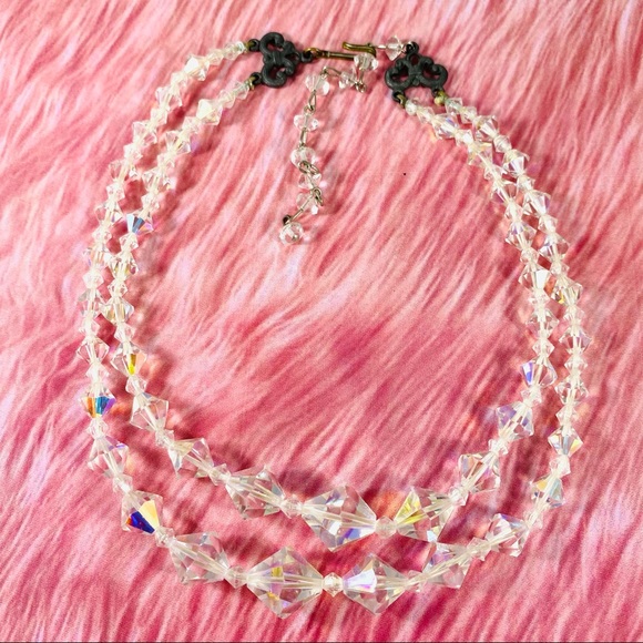 Stunning vintage Austrian Aurora Borealis 2 strand choker necklace - Picture 2 of 5